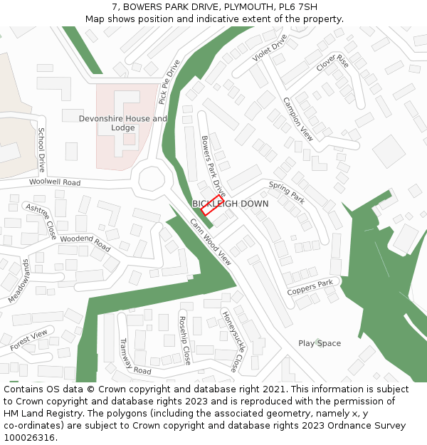 7, BOWERS PARK DRIVE, PLYMOUTH, PL6 7SH: Location map and indicative extent of plot