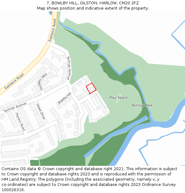 7, BOWLBY HILL, GILSTON, HARLOW, CM20 2FZ: Location map and indicative extent of plot