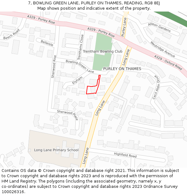 7, BOWLING GREEN LANE, PURLEY ON THAMES, READING, RG8 8EJ: Location map and indicative extent of plot