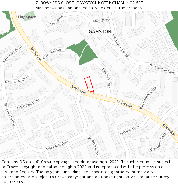 7, BOWNESS CLOSE, GAMSTON, NOTTINGHAM, NG2 6PE: Location map and indicative extent of plot