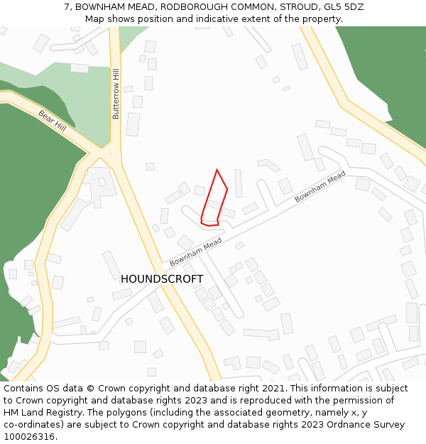 7, BOWNHAM MEAD, RODBOROUGH COMMON, STROUD, GL5 5DZ: Location map and indicative extent of plot