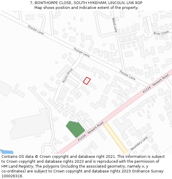 7, BOWTHORPE CLOSE, SOUTH HYKEHAM, LINCOLN, LN6 9GP: Location map and indicative extent of plot