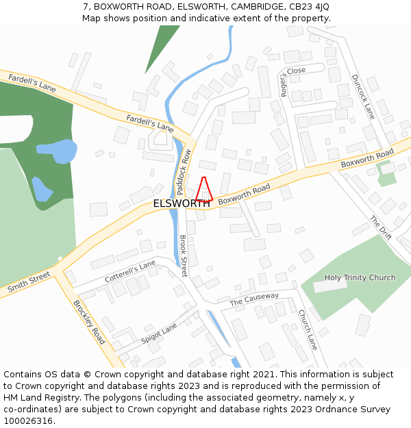 7, BOXWORTH ROAD, ELSWORTH, CAMBRIDGE, CB23 4JQ: Location map and indicative extent of plot