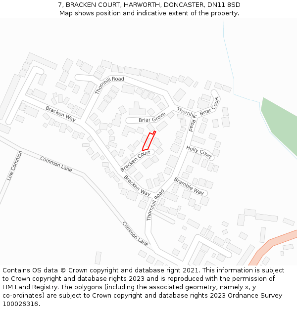 7, BRACKEN COURT, HARWORTH, DONCASTER, DN11 8SD: Location map and indicative extent of plot