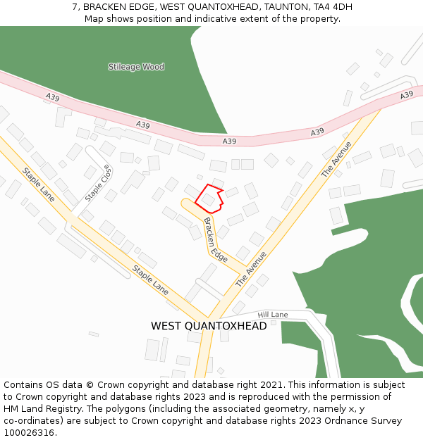 7, BRACKEN EDGE, WEST QUANTOXHEAD, TAUNTON, TA4 4DH: Location map and indicative extent of plot