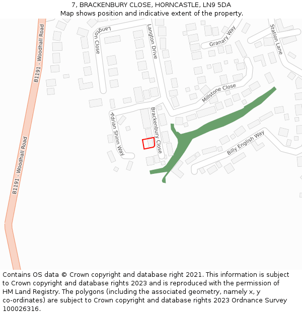 7, BRACKENBURY CLOSE, HORNCASTLE, LN9 5DA: Location map and indicative extent of plot