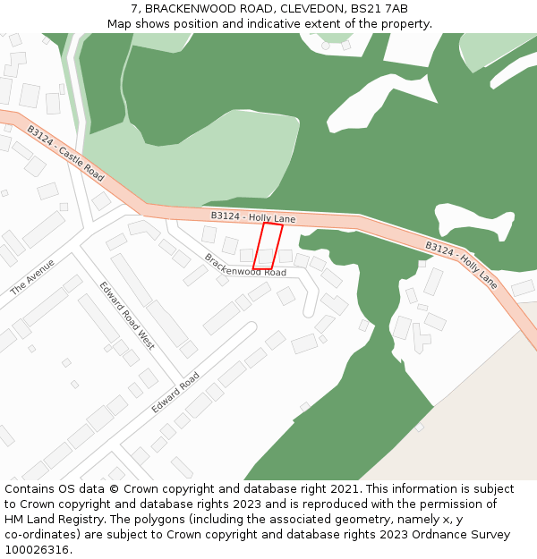 7, BRACKENWOOD ROAD, CLEVEDON, BS21 7AB: Location map and indicative extent of plot