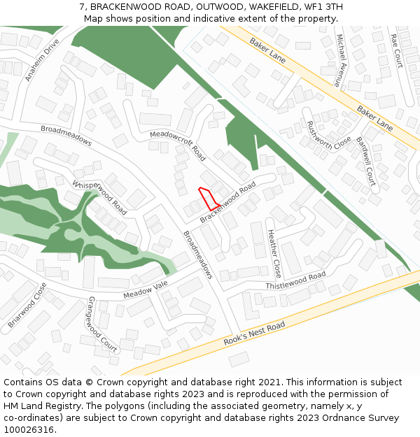 7, BRACKENWOOD ROAD, OUTWOOD, WAKEFIELD, WF1 3TH: Location map and indicative extent of plot