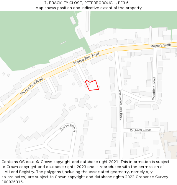 7, BRACKLEY CLOSE, PETERBOROUGH, PE3 6LH: Location map and indicative extent of plot