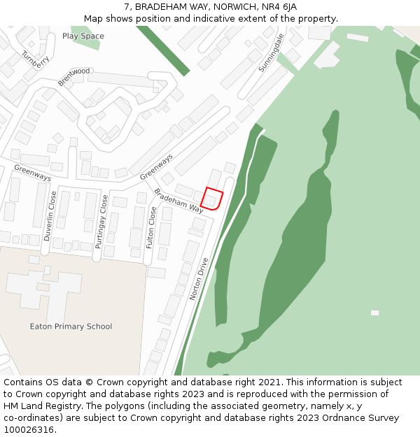 7, BRADEHAM WAY, NORWICH, NR4 6JA: Location map and indicative extent of plot