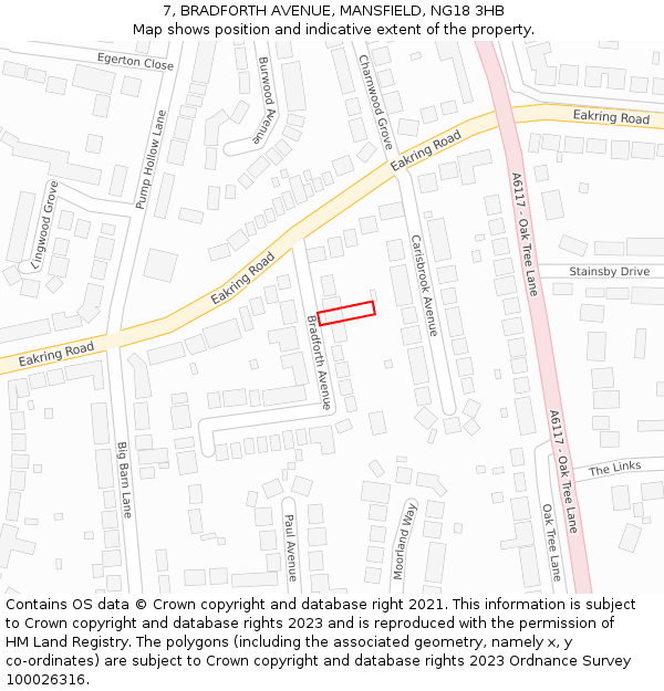 7, BRADFORTH AVENUE, MANSFIELD, NG18 3HB: Location map and indicative extent of plot