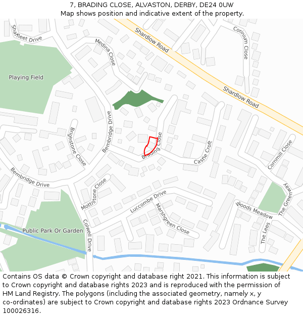 7, BRADING CLOSE, ALVASTON, DERBY, DE24 0UW: Location map and indicative extent of plot