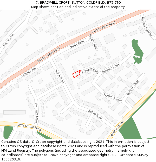 7, BRADWELL CROFT, SUTTON COLDFIELD, B75 5TQ: Location map and indicative extent of plot
