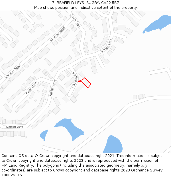7, BRAFIELD LEYS, RUGBY, CV22 5RZ: Location map and indicative extent of plot