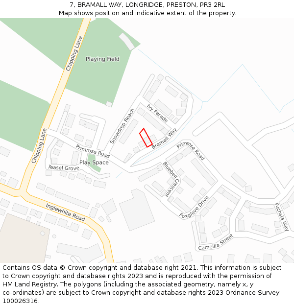 7, BRAMALL WAY, LONGRIDGE, PRESTON, PR3 2RL: Location map and indicative extent of plot