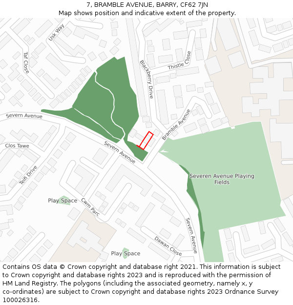 7, BRAMBLE AVENUE, BARRY, CF62 7JN: Location map and indicative extent of plot