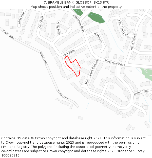 7, BRAMBLE BANK, GLOSSOP, SK13 8TR: Location map and indicative extent of plot