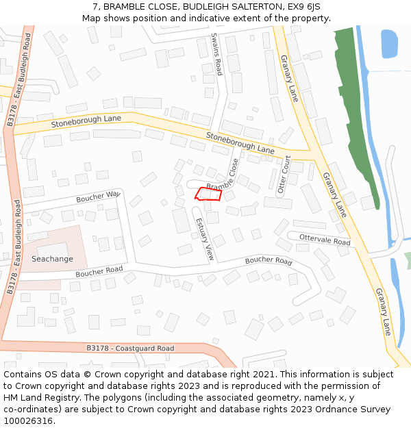 7, BRAMBLE CLOSE, BUDLEIGH SALTERTON, EX9 6JS: Location map and indicative extent of plot