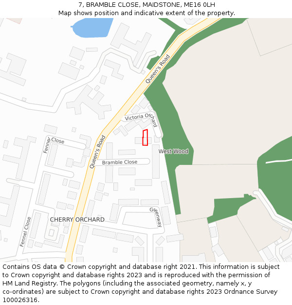 7, BRAMBLE CLOSE, MAIDSTONE, ME16 0LH: Location map and indicative extent of plot