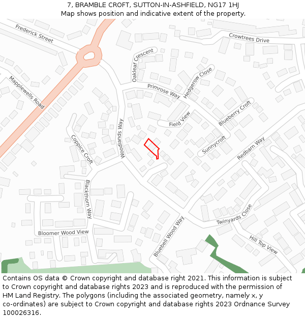 7, BRAMBLE CROFT, SUTTON-IN-ASHFIELD, NG17 1HJ: Location map and indicative extent of plot