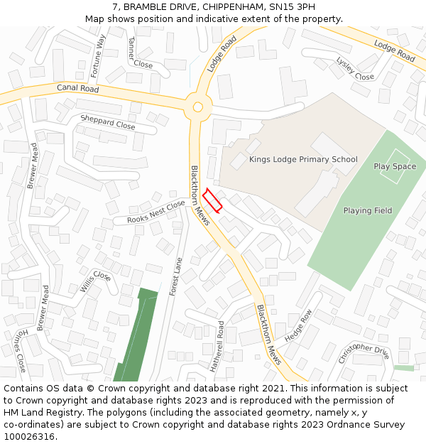 7, BRAMBLE DRIVE, CHIPPENHAM, SN15 3PH: Location map and indicative extent of plot