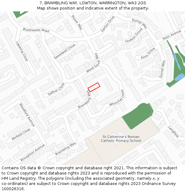 7, BRAMBLING WAY, LOWTON, WARRINGTON, WA3 2GS: Location map and indicative extent of plot