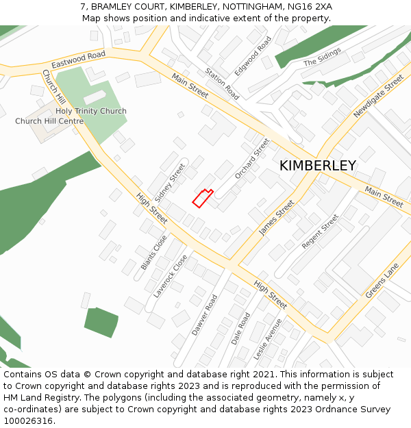 7, BRAMLEY COURT, KIMBERLEY, NOTTINGHAM, NG16 2XA: Location map and indicative extent of plot