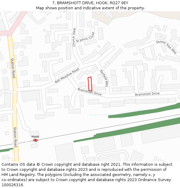 7, BRAMSHOTT DRIVE, HOOK, RG27 9EY: Location map and indicative extent of plot