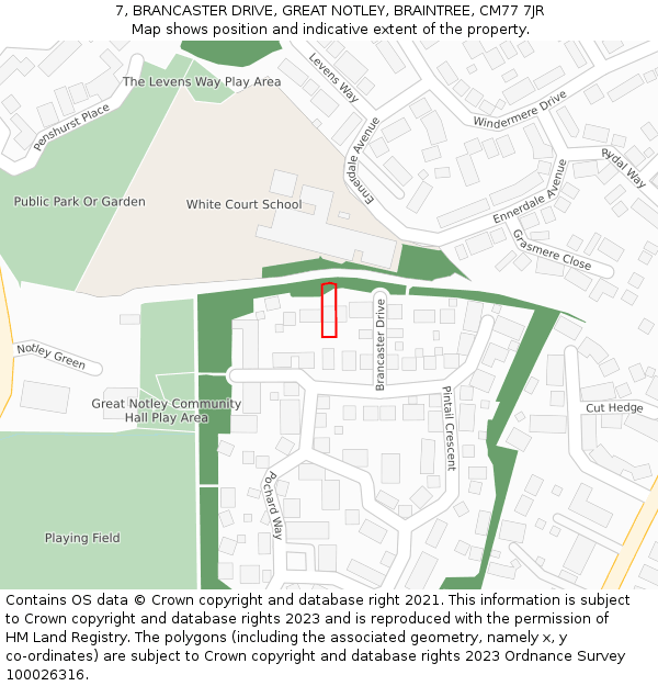 7, BRANCASTER DRIVE, GREAT NOTLEY, BRAINTREE, CM77 7JR: Location map and indicative extent of plot