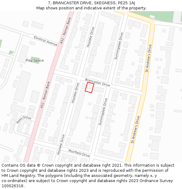 7, BRANCASTER DRIVE, SKEGNESS, PE25 1AJ: Location map and indicative extent of plot