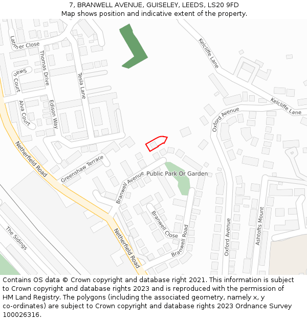 7, BRANWELL AVENUE, GUISELEY, LEEDS, LS20 9FD: Location map and indicative extent of plot