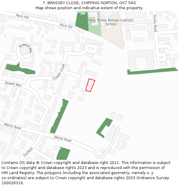 7, BRASSEY CLOSE, CHIPPING NORTON, OX7 5AS: Location map and indicative extent of plot