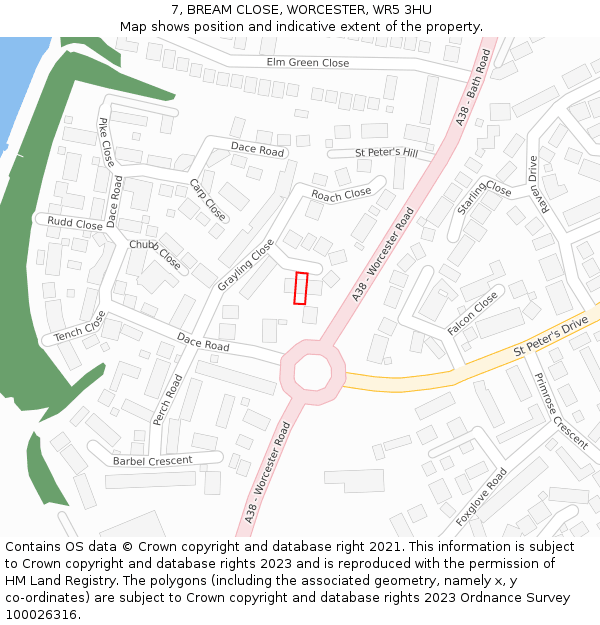 7, BREAM CLOSE, WORCESTER, WR5 3HU: Location map and indicative extent of plot