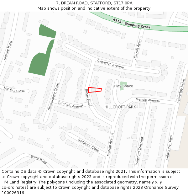 7, BREAN ROAD, STAFFORD, ST17 0PA: Location map and indicative extent of plot