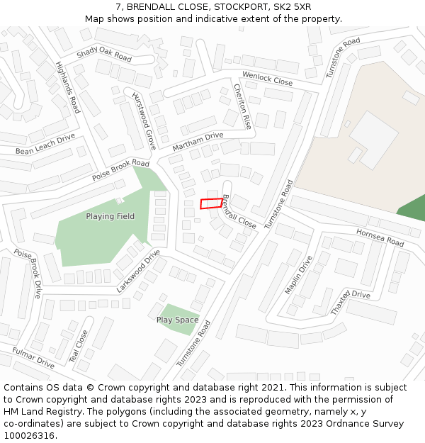 7, BRENDALL CLOSE, STOCKPORT, SK2 5XR: Location map and indicative extent of plot