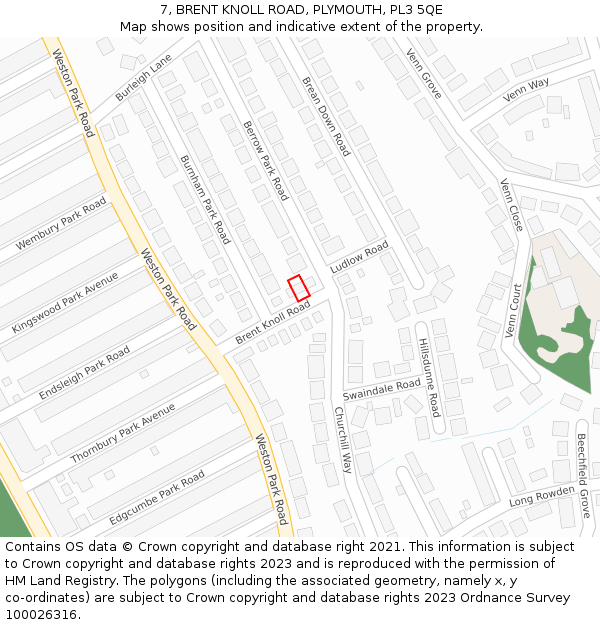 7, BRENT KNOLL ROAD, PLYMOUTH, PL3 5QE: Location map and indicative extent of plot