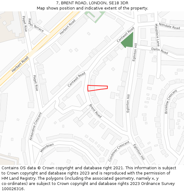 7, BRENT ROAD, LONDON, SE18 3DR: Location map and indicative extent of plot