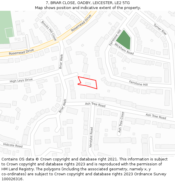 7, BRIAR CLOSE, OADBY, LEICESTER, LE2 5TG: Location map and indicative extent of plot