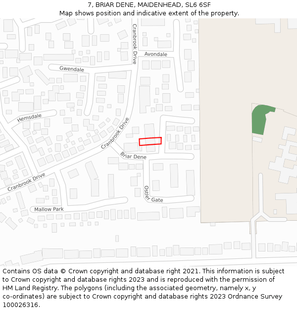 7, BRIAR DENE, MAIDENHEAD, SL6 6SF: Location map and indicative extent of plot