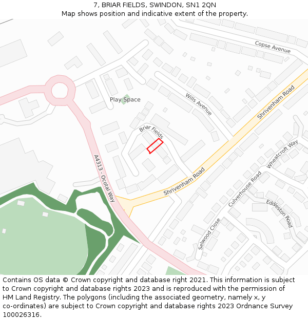 7, BRIAR FIELDS, SWINDON, SN1 2QN: Location map and indicative extent of plot