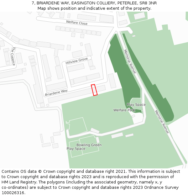 7, BRIARDENE WAY, EASINGTON COLLIERY, PETERLEE, SR8 3NR: Location map and indicative extent of plot