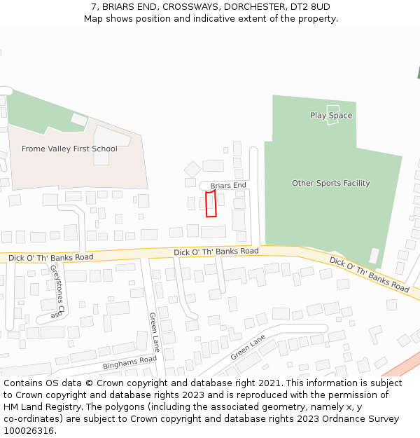 7, BRIARS END, CROSSWAYS, DORCHESTER, DT2 8UD: Location map and indicative extent of plot