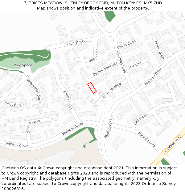 7, BRICES MEADOW, SHENLEY BROOK END, MILTON KEYNES, MK5 7HB: Location map and indicative extent of plot