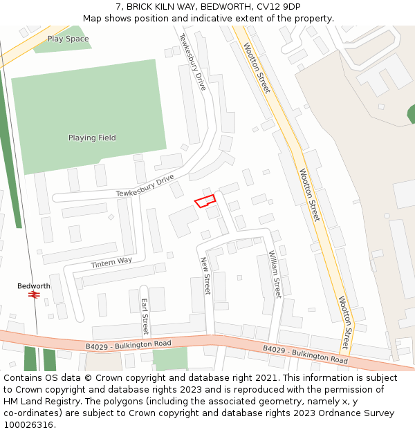 7, BRICK KILN WAY, BEDWORTH, CV12 9DP: Location map and indicative extent of plot