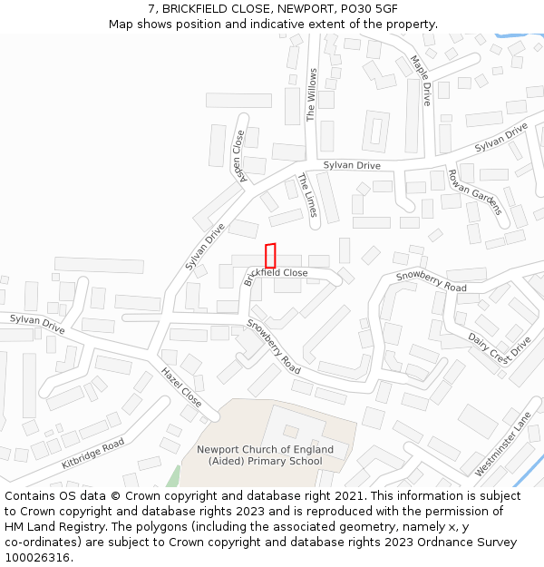 7, BRICKFIELD CLOSE, NEWPORT, PO30 5GF: Location map and indicative extent of plot