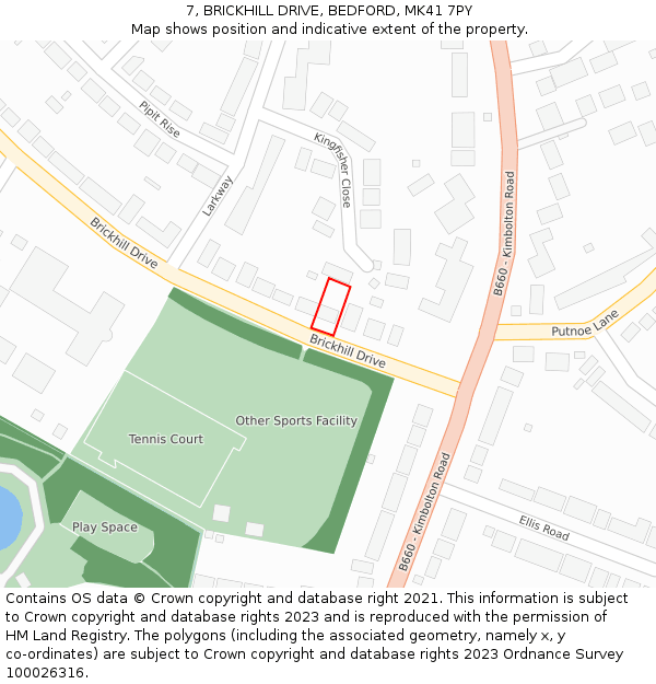 7, BRICKHILL DRIVE, BEDFORD, MK41 7PY: Location map and indicative extent of plot