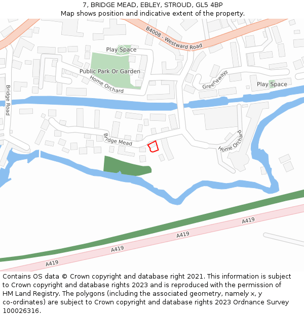 7, BRIDGE MEAD, EBLEY, STROUD, GL5 4BP: Location map and indicative extent of plot