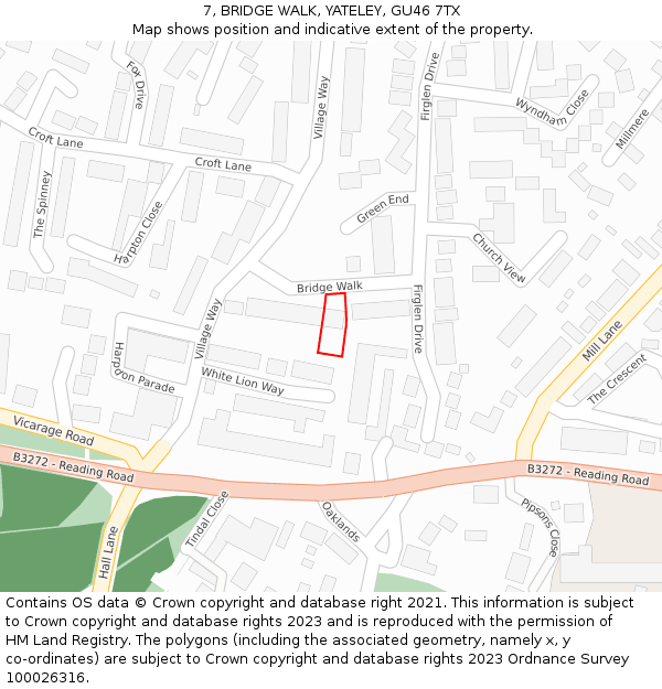 7, BRIDGE WALK, YATELEY, GU46 7TX: Location map and indicative extent of plot