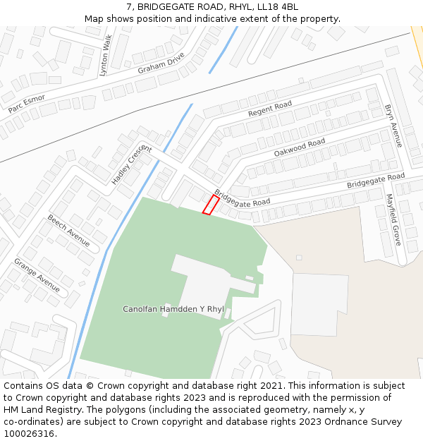 7, BRIDGEGATE ROAD, RHYL, LL18 4BL: Location map and indicative extent of plot