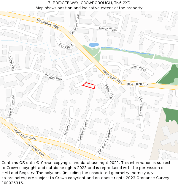 7, BRIDGER WAY, CROWBOROUGH, TN6 2XD: Location map and indicative extent of plot